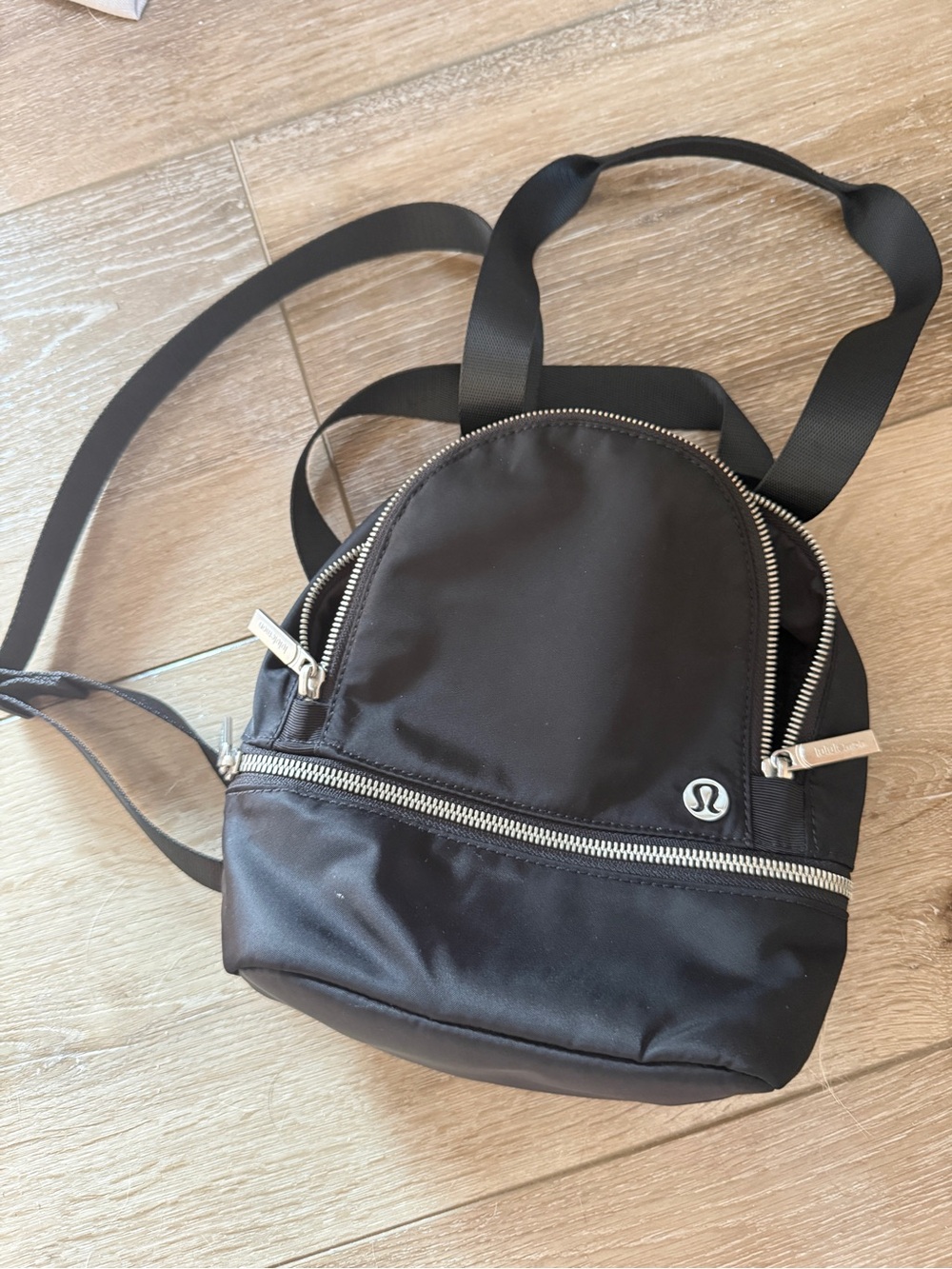lululemon athletica Black Mini Backpack with Silver Hardware